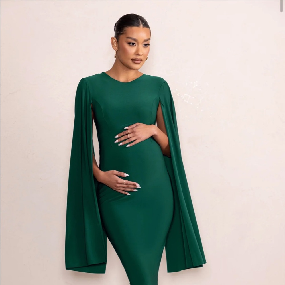 Club L London Green Maternity Cape Midi Dress